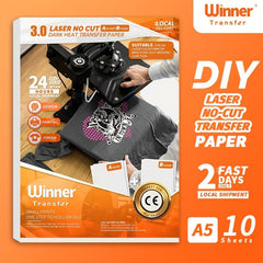 50 Laser No Cut Dark Heat Transfer Paper for T Shirts A5 10 Sheets