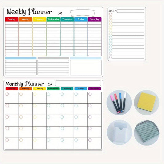 Magnetic Dry Erase Calendar Set - 3 Pack for Refrigerator & Wall