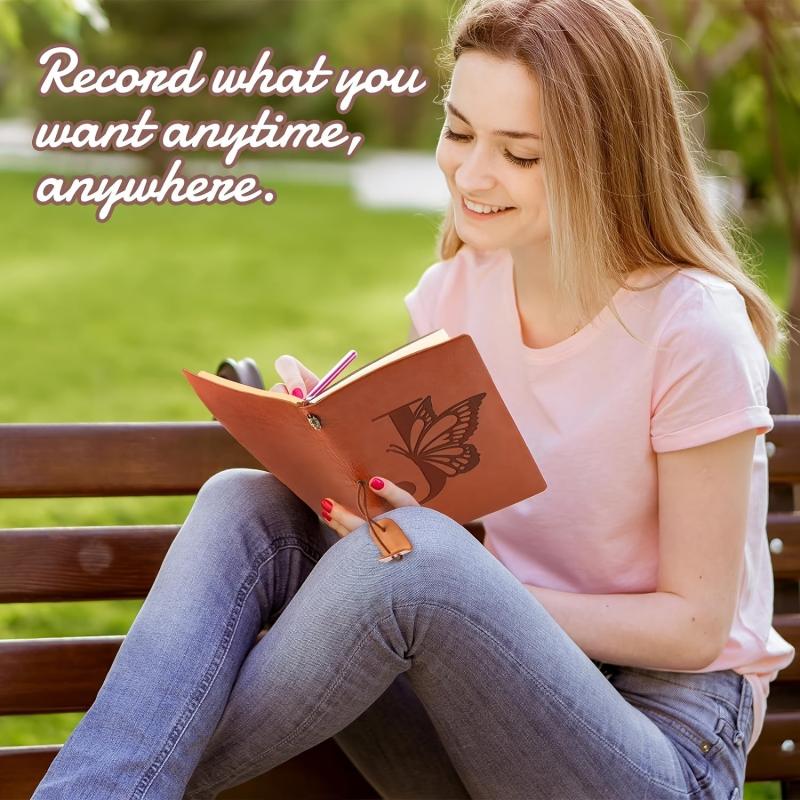 R Letter Notebook First Trip Personalized Butterfly Leather Refillable Journal