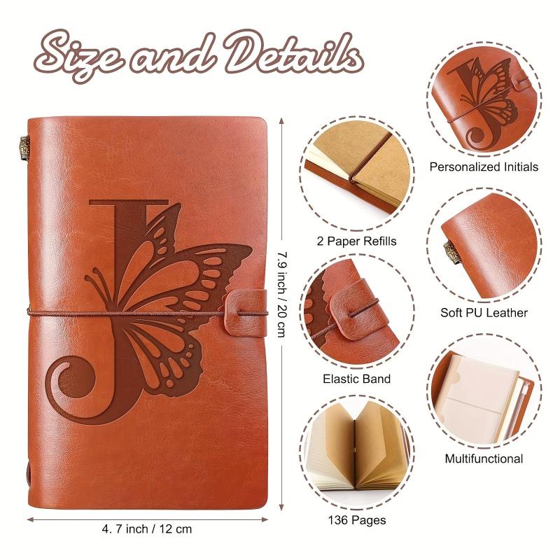 R Letter Notebook First Trip Personalized Butterfly Leather Refillable Journal