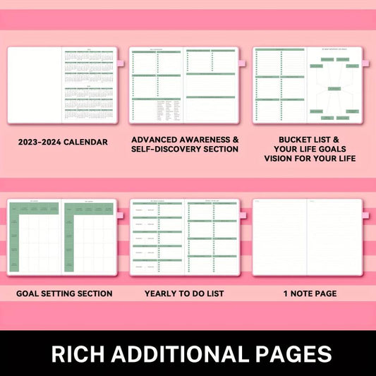 Undated Daily Planner Hourly Schedules 180 Days Hardcover Pocket