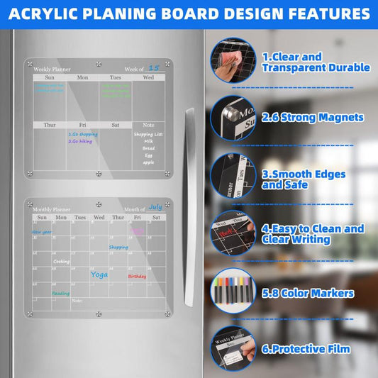 Magnetic Suction Acrylic Planning Monthly Weekly Whiteboard Set
