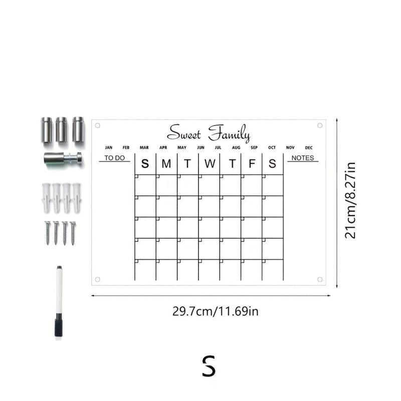 Acrylic Calendar Transparent Wipeable Month Plan Display Board