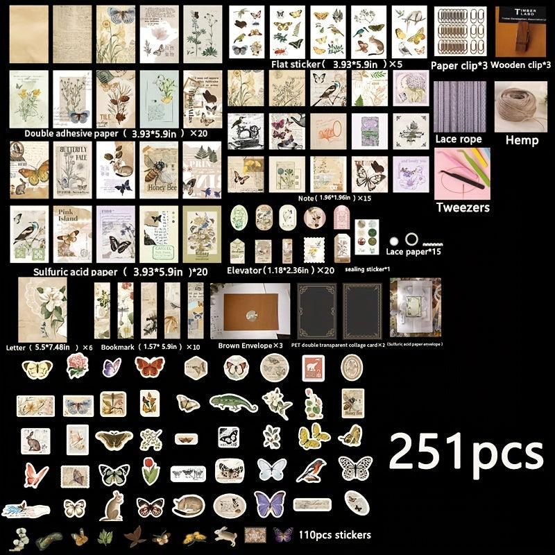 251pcs DIY Craft Set Tweezers Clips Letter Paper Scrapbooking Supplies