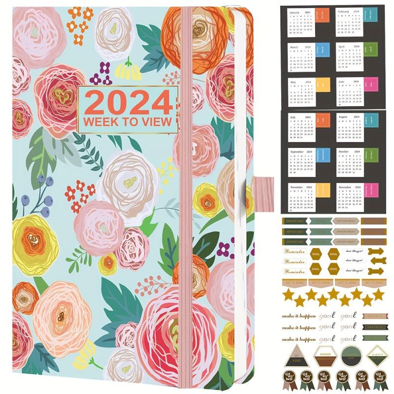 A5 Week To View Diary Jan-Dec Faux Leather Hard Cover
