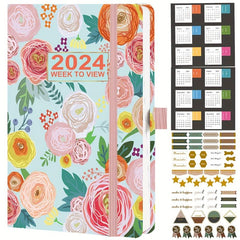 A5 Week To View Diary Jan-Dec Faux Leather Hard Cover