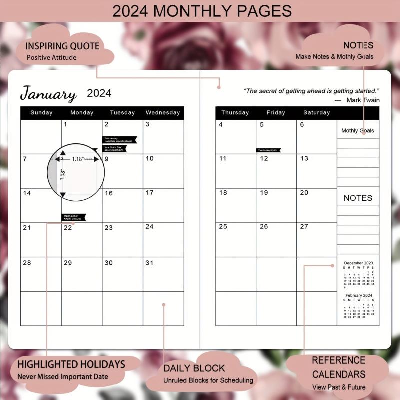 A5 Week To View Diary Jan-Dec Faux Leather Hard Cover