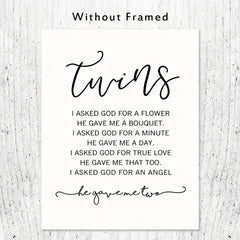 Twin Baby Girl/Boy Nursery Wall Decor 20x25 Unframed
