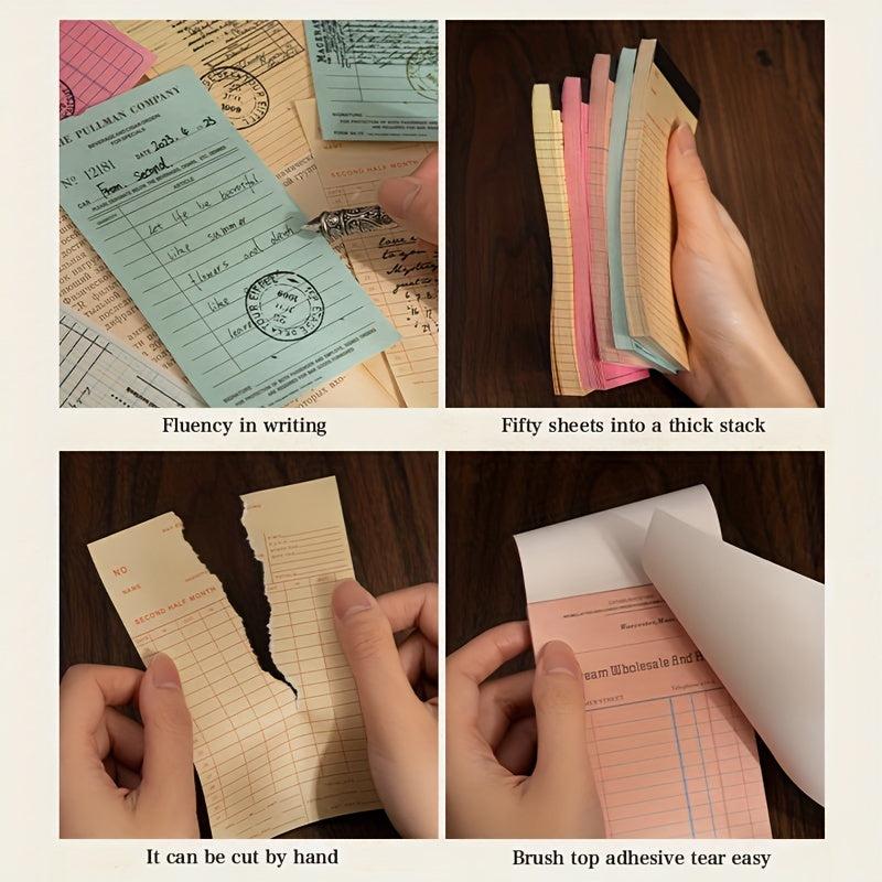 50PCS Retro Bill Memo Pad Narrative Chapter Series Material Decorative Paper