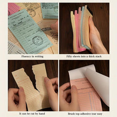 50PCS Retro Bill Memo Pad Narrative Chapter Series Material Decorative Paper
