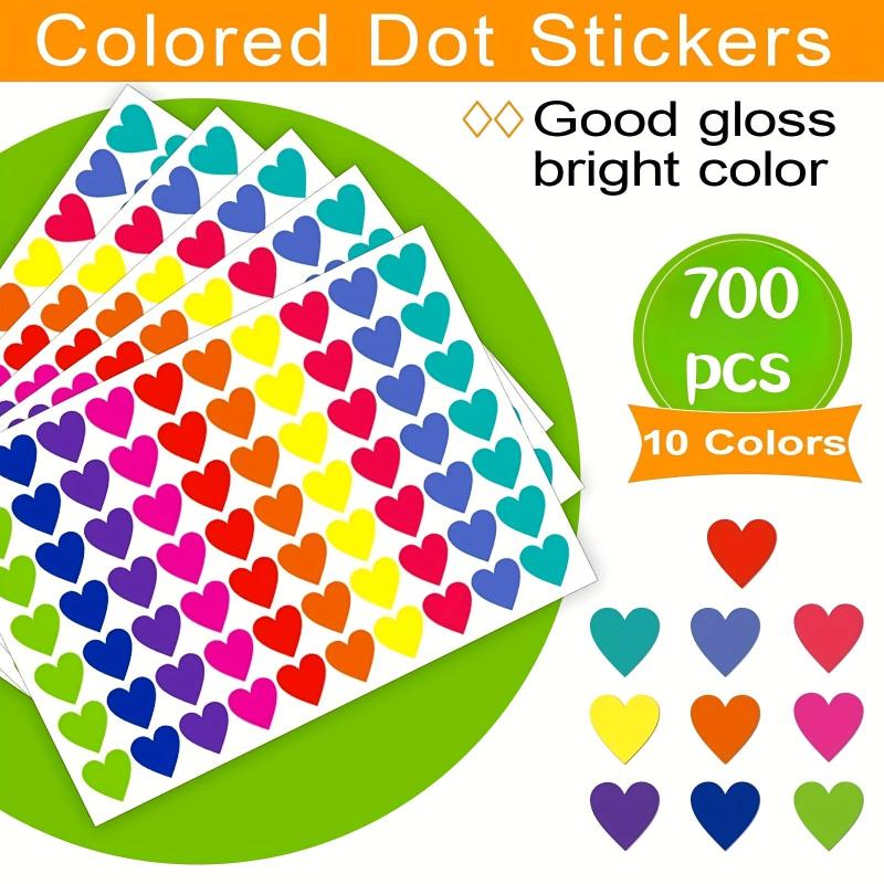 700 Colored Heart Dot Stickers 10 Colors Coding Labels Sticky Dots