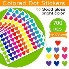 700 Colored Heart Dot Stickers 10 Colors Coding Labels Sticky Dots