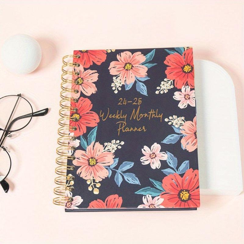 Monthly Planner A5 Schedule Flower Hard Shell Coil Notebook
