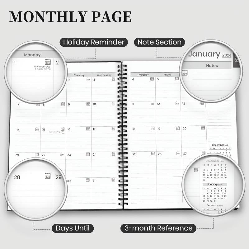 1PC Planner Weekly Monthly Calendar Spiral 12 Months From JAN to DEC Office Plan