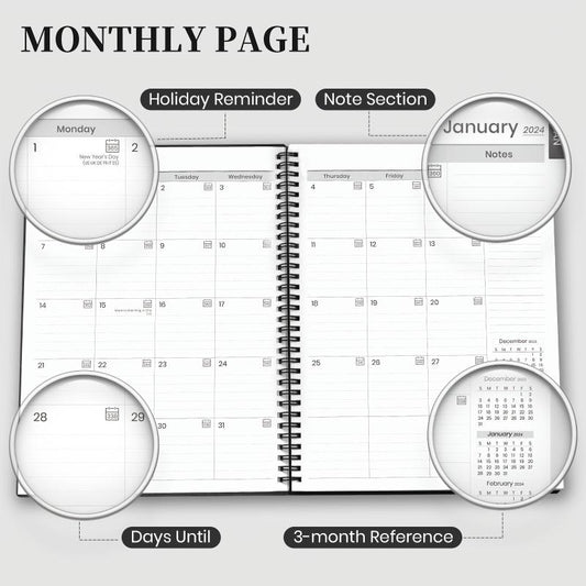 1PC Planner Weekly Monthly Calendar Spiral 12 Months From JAN to DEC Office Plan
