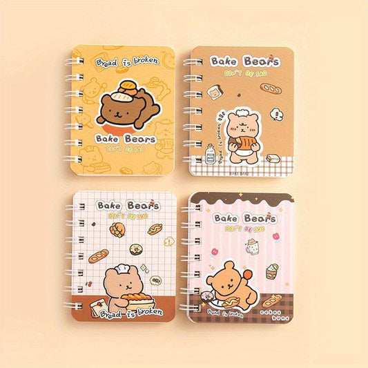 4pcs Cartoon Coil Mini Notebook Set, 320 Sheets A7 Student Portable Book