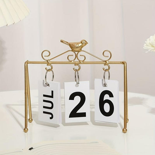 Metal Golden Desk Calendar Flip Perpetual Vintage Home Calendar