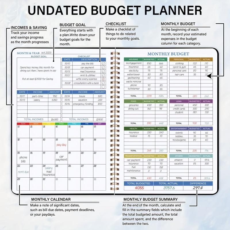 Budget Planner Notebook Undated 100gsm Paper