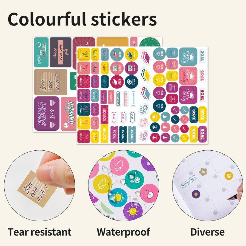 English Dateless Weekly & Monthly Planner Notebook with 6 Stickers