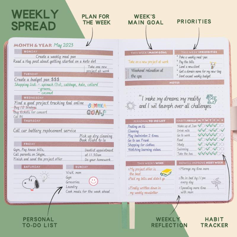 English Dateless Weekly & Monthly Planner Notebook with 6 Stickers