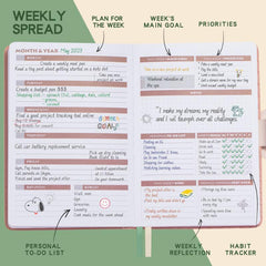 English Dateless Weekly & Monthly Planner Notebook with 6 Stickers