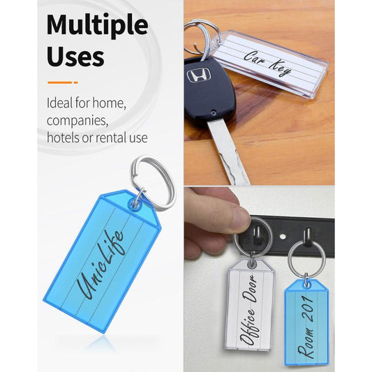20 Packs Plastic Key Tags Split Ring Label Window Color Assorted
