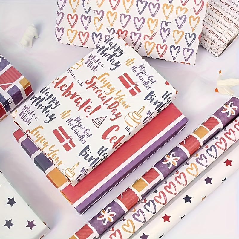 6pcs Colorful Cartoon Birthday Gift Wrapping Paper Roll