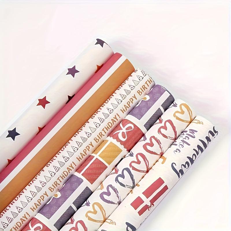 6pcs Colorful Cartoon Birthday Gift Wrapping Paper Roll