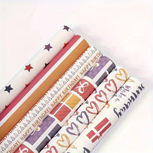 6pcs Colorful Cartoon Birthday Gift Wrapping Paper Roll