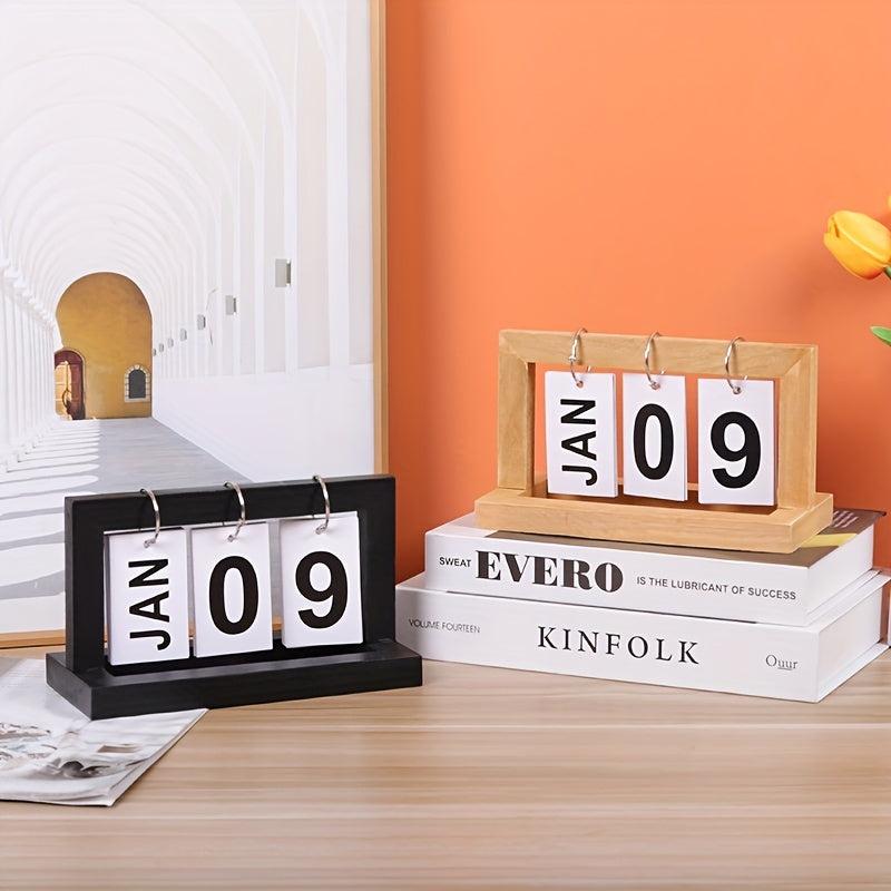 Wooden Flip Page Perpetual Calendar for Home Decor & Desk