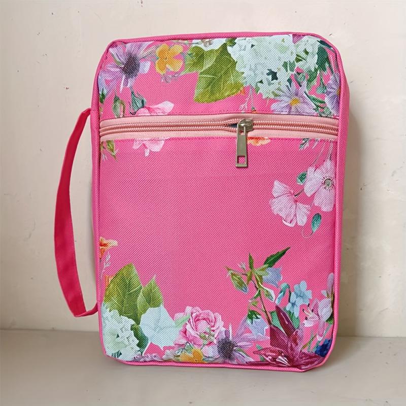Floral Bible Case w/ Handle & Pocket, Carrying Organizer Bag for Girls