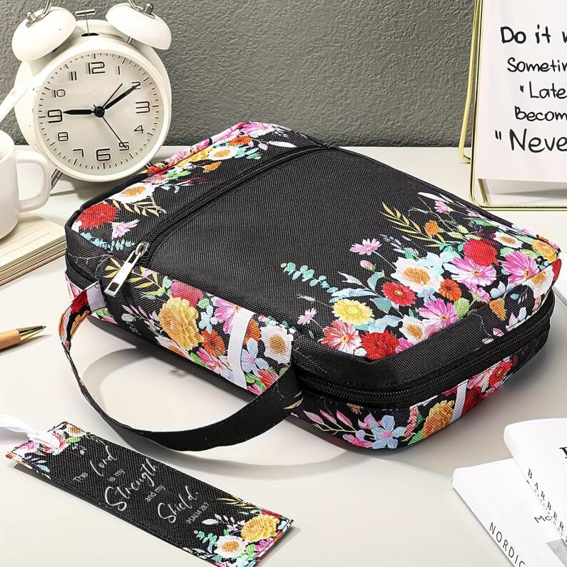 Floral Bible Case w/ Handle & Pocket, Carrying Organizer Bag for Girls