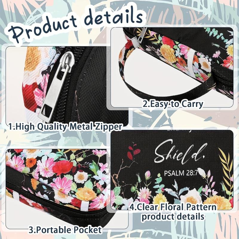 Floral Bible Case w/ Handle & Pocket, Carrying Organizer Bag for Girls