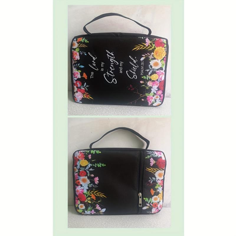 Floral Bible Case w/ Handle & Pocket, Carrying Organizer Bag for Girls