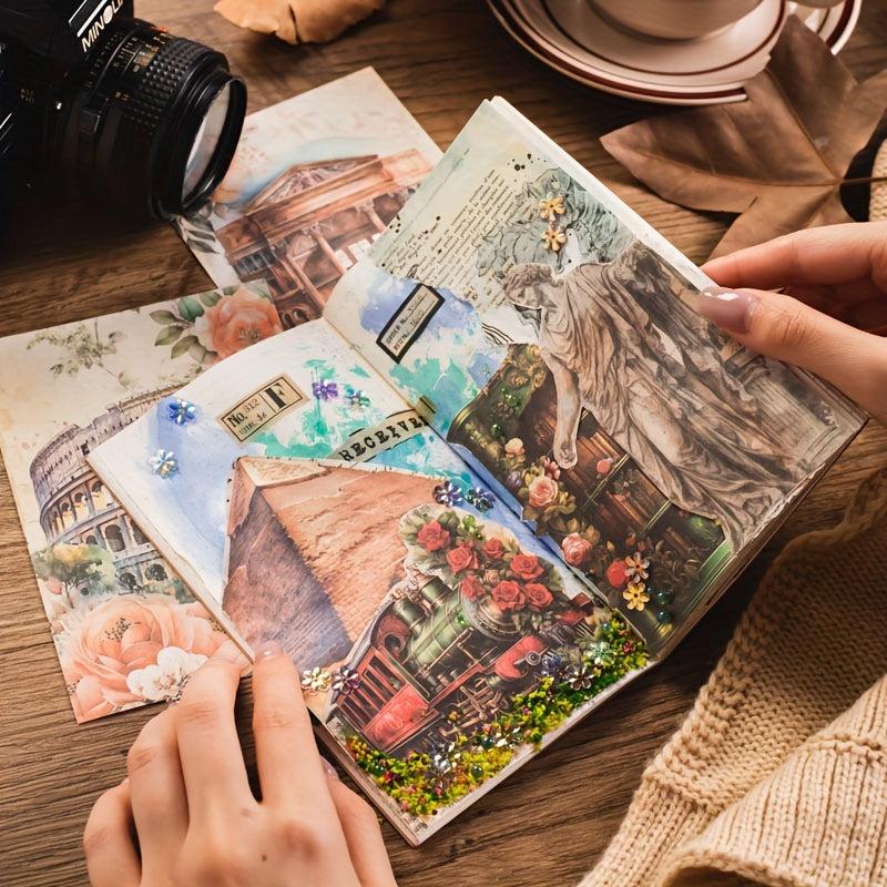 30 Pcs Retro Travel Theme Diary Collage Paper 12.4x8In, 17.7In