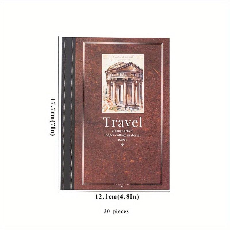 30 Pcs Retro Travel Theme Diary Collage Paper 12.4x8In, 17.7In