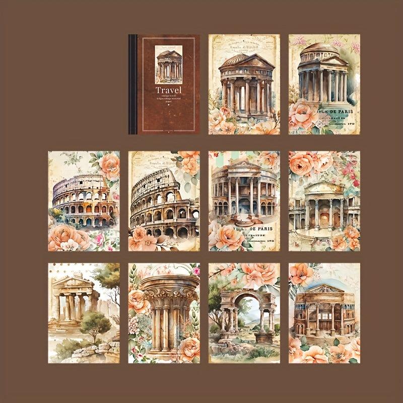 30 Pcs Retro Travel Theme Diary Collage Paper 12.4x8In, 17.7In