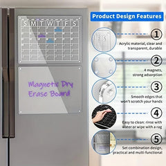 Acrylic Magnetic Dry Erase Board Calendar For Fridge - Clear