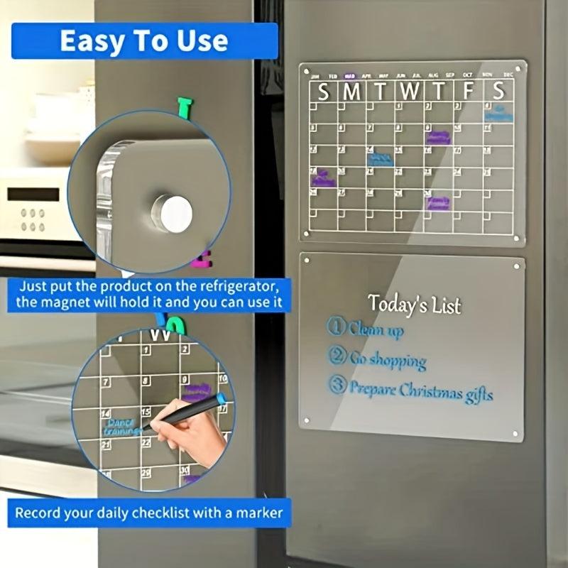 Acrylic Magnetic Dry Erase Board Calendar For Fridge - Clear