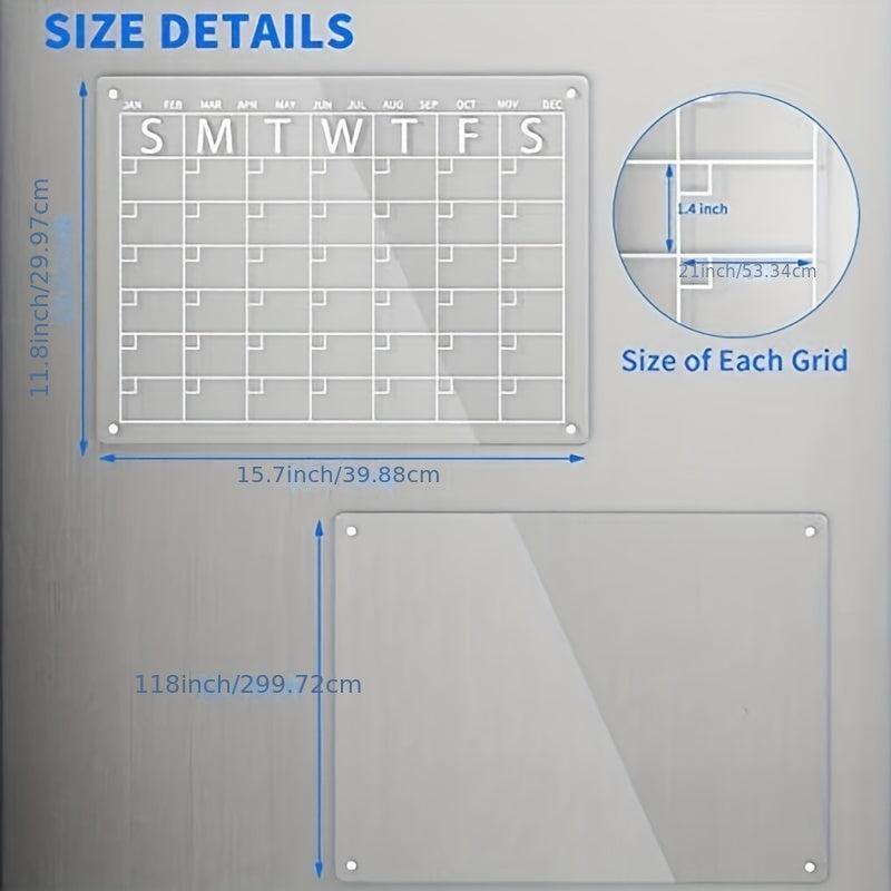 Acrylic Magnetic Dry Erase Board Calendar For Fridge - Clear