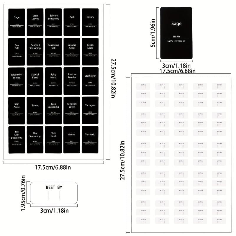 Minimalist Removable Spice Labels - Waterproof Seasoning Stickers