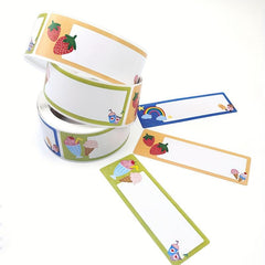 120 Student Name Stickers - Small Labels - 3 Cartoon Patterns - Adhesive