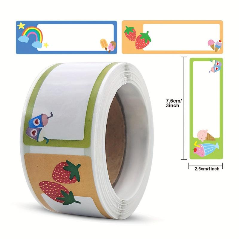120 Student Name Stickers - Small Labels - 3 Cartoon Patterns - Adhesive