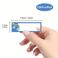 120 Student Name Stickers - Small Labels - 3 Cartoon Patterns - Adhesive