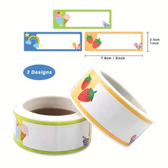 120 Student Name Stickers - Small Labels - 3 Cartoon Patterns - Adhesive