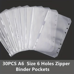 30pcs A6 Binder Pocket 6 Holes Budget Envelopes Clear Zipper Ring Bag