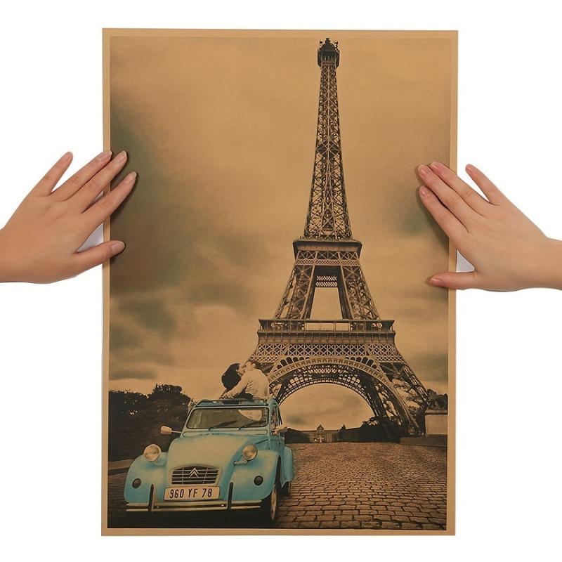 1pc Paris Eiffel Tower Nostalgic Photo Brown Paper Bar Poster Vintage Poster