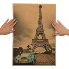 1pc Paris Eiffel Tower Nostalgic Photo Brown Paper Bar Poster Vintage Poster