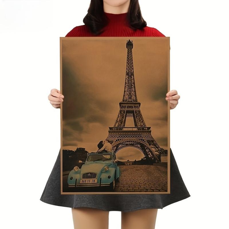 1pc Paris Eiffel Tower Nostalgic Photo Brown Paper Bar Poster Vintage Poster