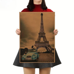 1pc Paris Eiffel Tower Nostalgic Photo Brown Paper Bar Poster Vintage Poster